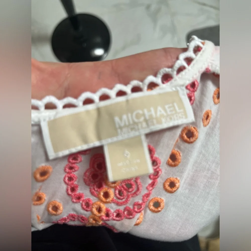 MICHAEL Michael Kors White and orange cotton eyelet Long Sleeve Dress - Picture 6 of 8